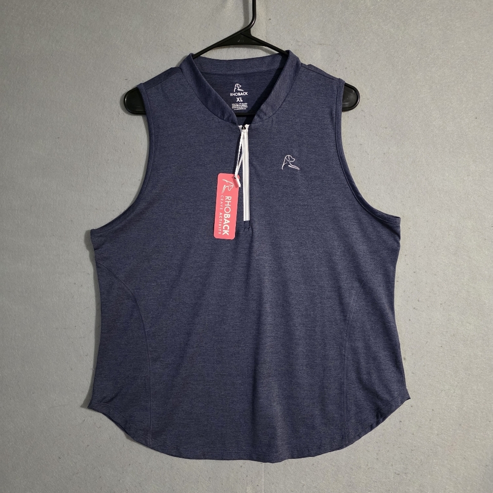 NWT Rhoback Womens Blue Heathered 1/4 Zip Performance Golf Pickleball Polo Size